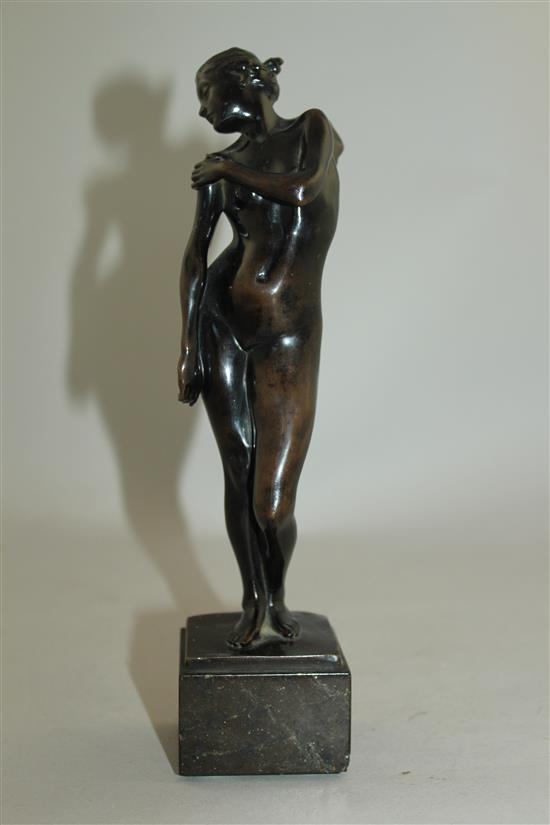 An early 20th century patinated bronze figure of Psyche, 9.5in.